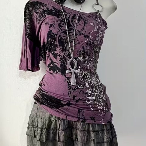 VN1294 Camiseta Estilo Shibuya con Diseño Asimétrico en el Hombro T/M