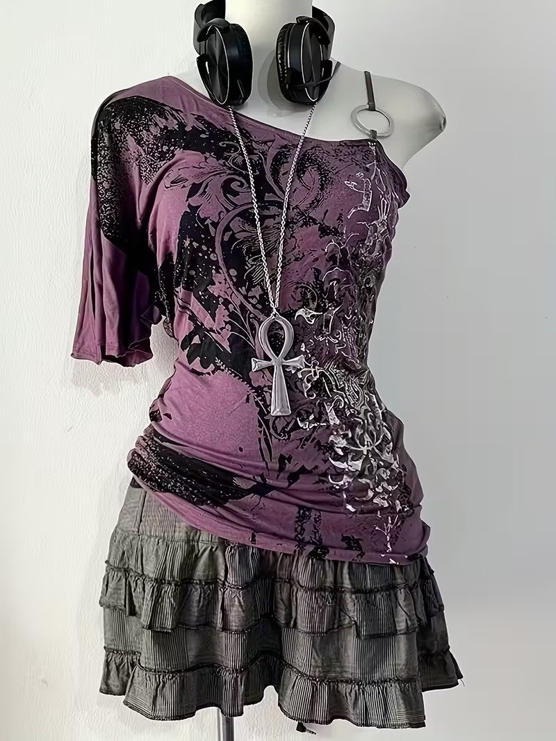 VN1294 Camiseta Estilo Shibuya con Diseño Asimétrico en el Hombro T/M