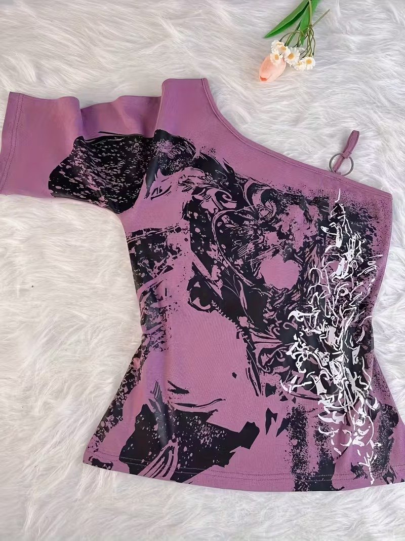 VN1294 Camiseta Estilo Shibuya con Diseño Asimétrico en el Hombro T/M - Image 3