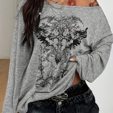 VN1296 Camiseta Gris Estampado de Cupido Mangas Largas T/M