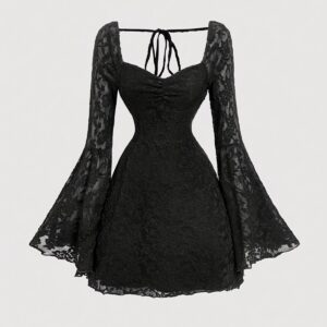 VN1307 Vestido Corto de Mangas Acampanadas cob Encaje T/L