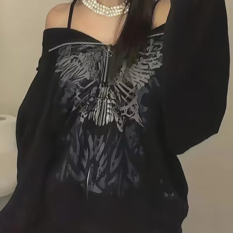 VN1308 Sudadera con Cremallera de Patrón Geométrico Oscuro T/S