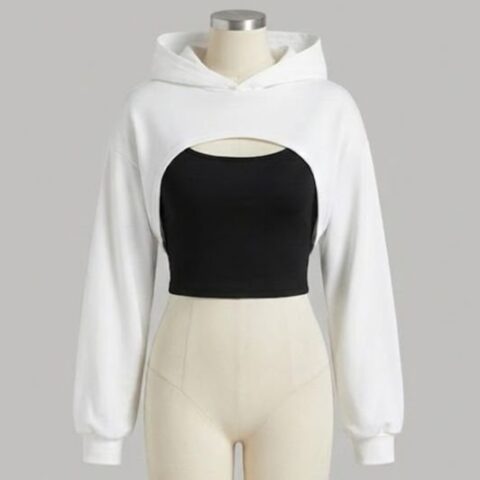 VN1317 Hoodie Blanco más Top Negro Básico T/M