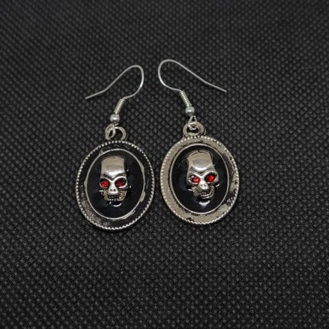 VN1265 Aretes Calavera con Espejo Negro