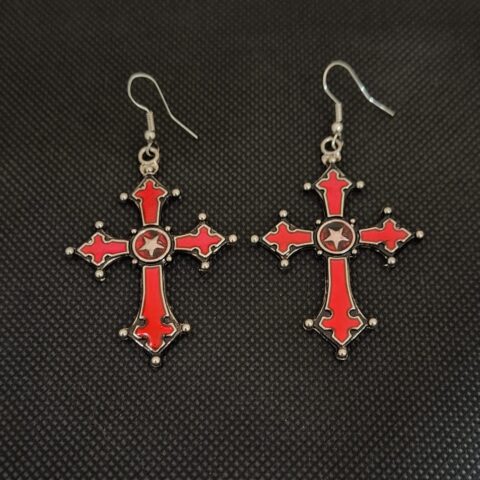 VN1268 Aretes de Crucifijo Rojo