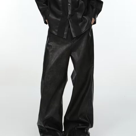 VN1284 Pantalones Acampanados Cuero Sintético T/L