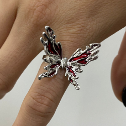 vn1210 Anillo de mariposa rubí grande