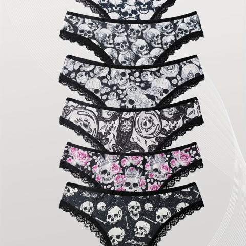 vn1213 Ropa interior panties con calaveras de estampado T/M