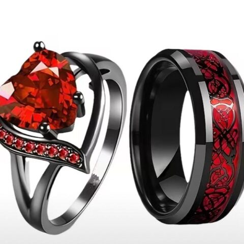 VN1335 Anillos Rojo y Negro Para Pareja