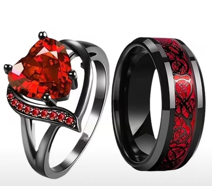 VN1335 Anillos Rojo y Negro Para Pareja