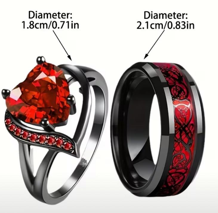 VN1335 Anillos Rojo y Negro Para Pareja - Image 2