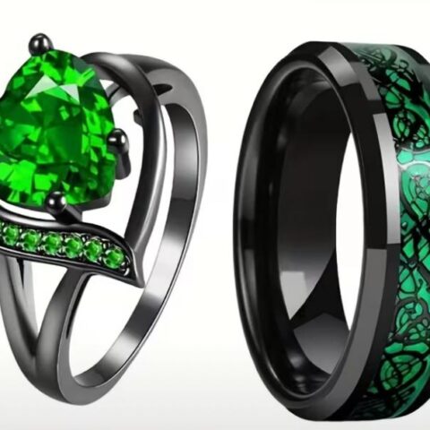 VN1334 Anillos Verde y Negro Para Pareja