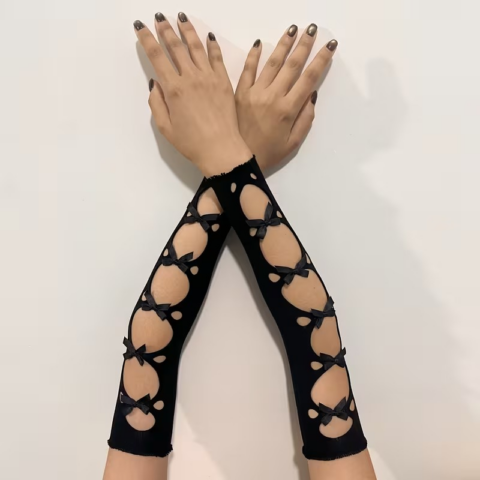 vn1346 guantes mitones de malla y lazos