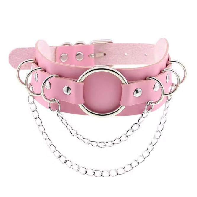 sp153 choker rosado con aros y cadenas