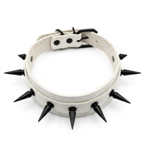 sp154 choker blanco con spikes negros