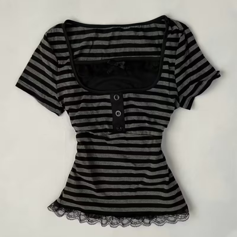 vn1361 Camiseta rayas negra y gris french T/M
