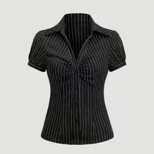 vn1369 Blusa con rayas negras elegante T/M