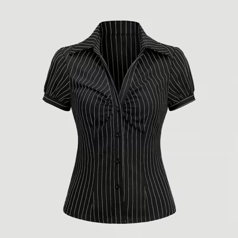 vn1369 Blusa con rayas negras elegante T/M