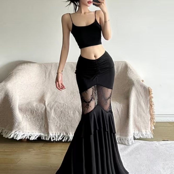 vn1411 Falda tiro alto cola de pez T/M