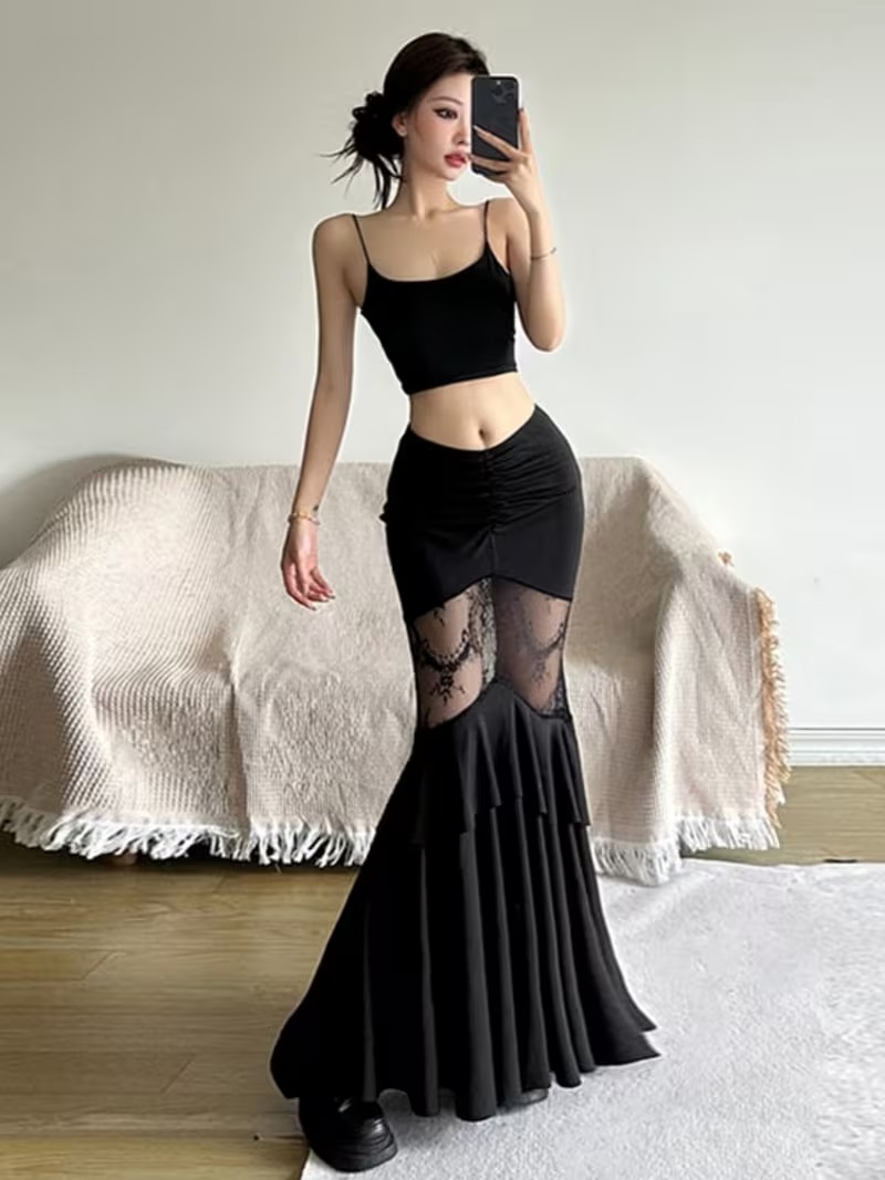 vn1411 Falda tiro alto cola de pez T/M