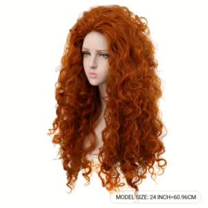 vn1416 Peluca peliroja naranja rizada 60 cm estilo Valiente