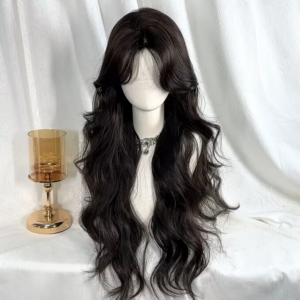 vn1403 Peluca negra 60 cm ondas sueltas y flequillo