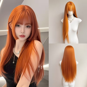 vn1421 Peluca lisa con cerquillo naranja peliroja 60 cm