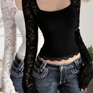 vn1362 Top mangas de encaje T/M