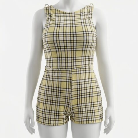 sp170 enterizo amarillo de cuadros ajustable de la espalda T/S