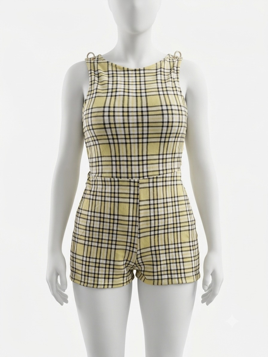 sp170 enterizo amarillo de cuadros ajustable de la espalda T/S