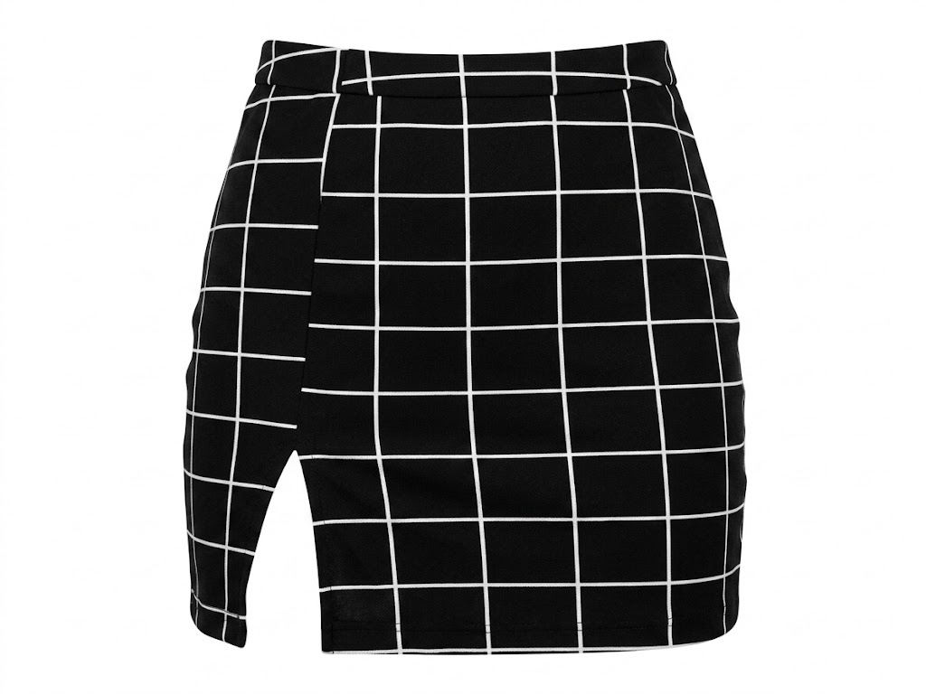 sp168 falda pegada de cuadros negra con blanco pegada al cuerpo T/M