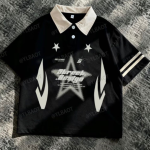 sp183 camisa polo negra con cuello y detalles en blanco T/XL