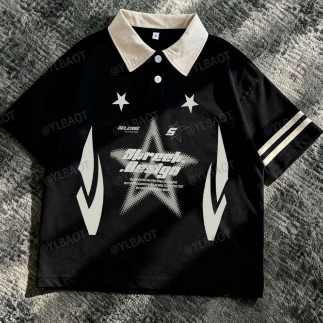 sp183 camisa polo negra con cuello y detalles en blanco T/XL
