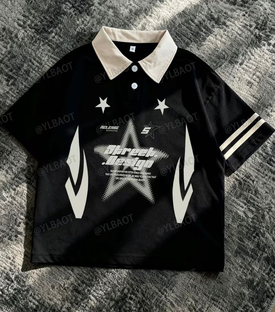 sp183 camisa polo negra con cuello y detalles en blanco T/XL