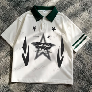 sp184 camisa polo blanca con cuello y detalles en verde