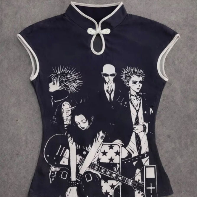 sp186 camisa sin mangas estilo cheongsam estampado de nana