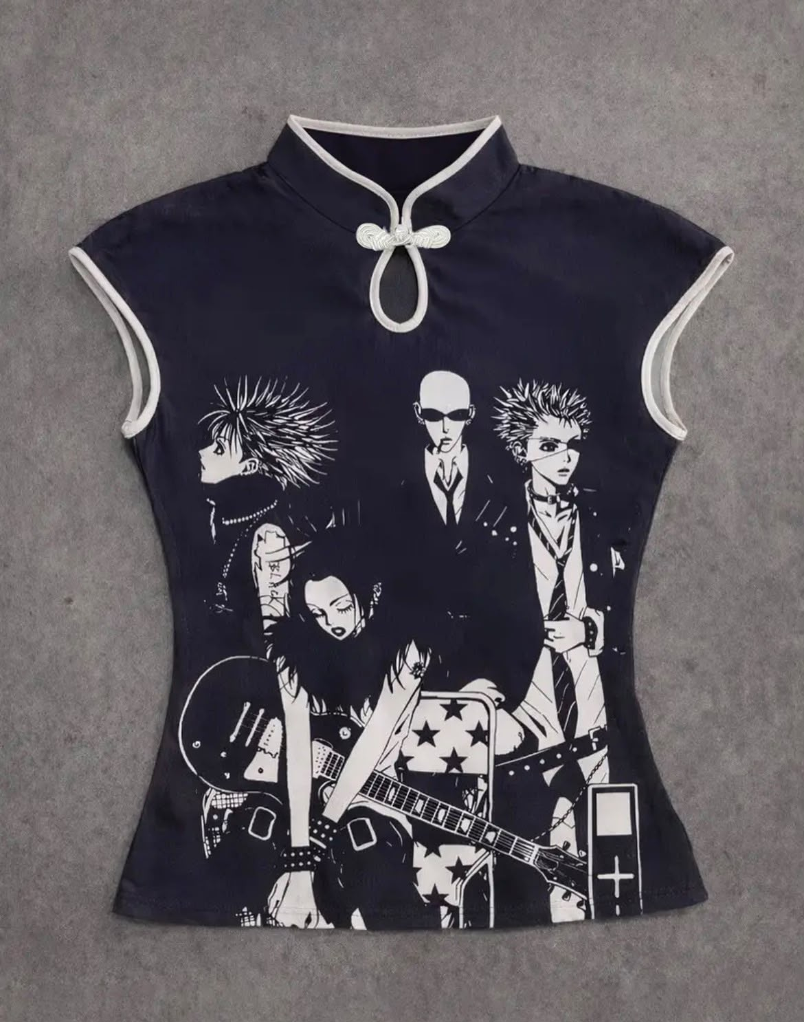 sp186 camisa sin mangas estilo cheongsam estampado de nana