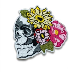 vn1492 Parche termoadhesivo calavera con rosas