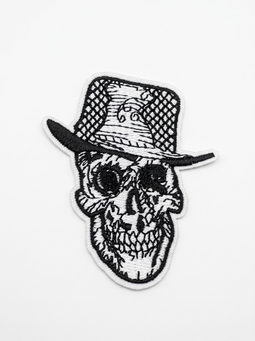 vn1495 Parche termoadhesivo calavera con sombrero