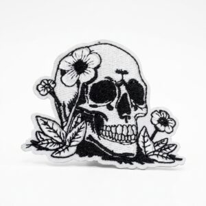 vn1489 Parche termoadhesivo calavera con flores
