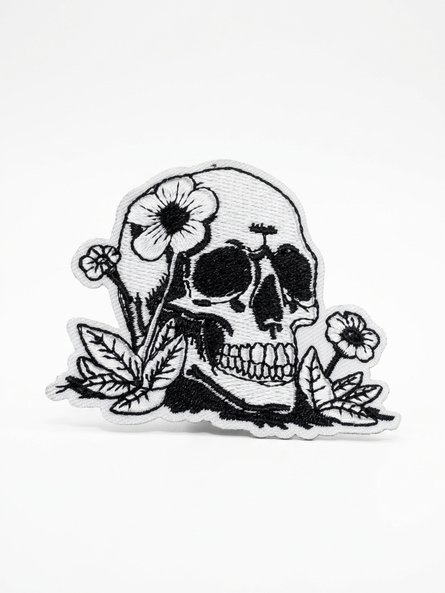 vn1489 Parche termoadhesivo calavera con flores