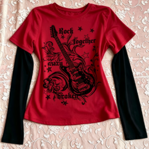 vn1512 Camiseta mangas largas rojo con negro T/M