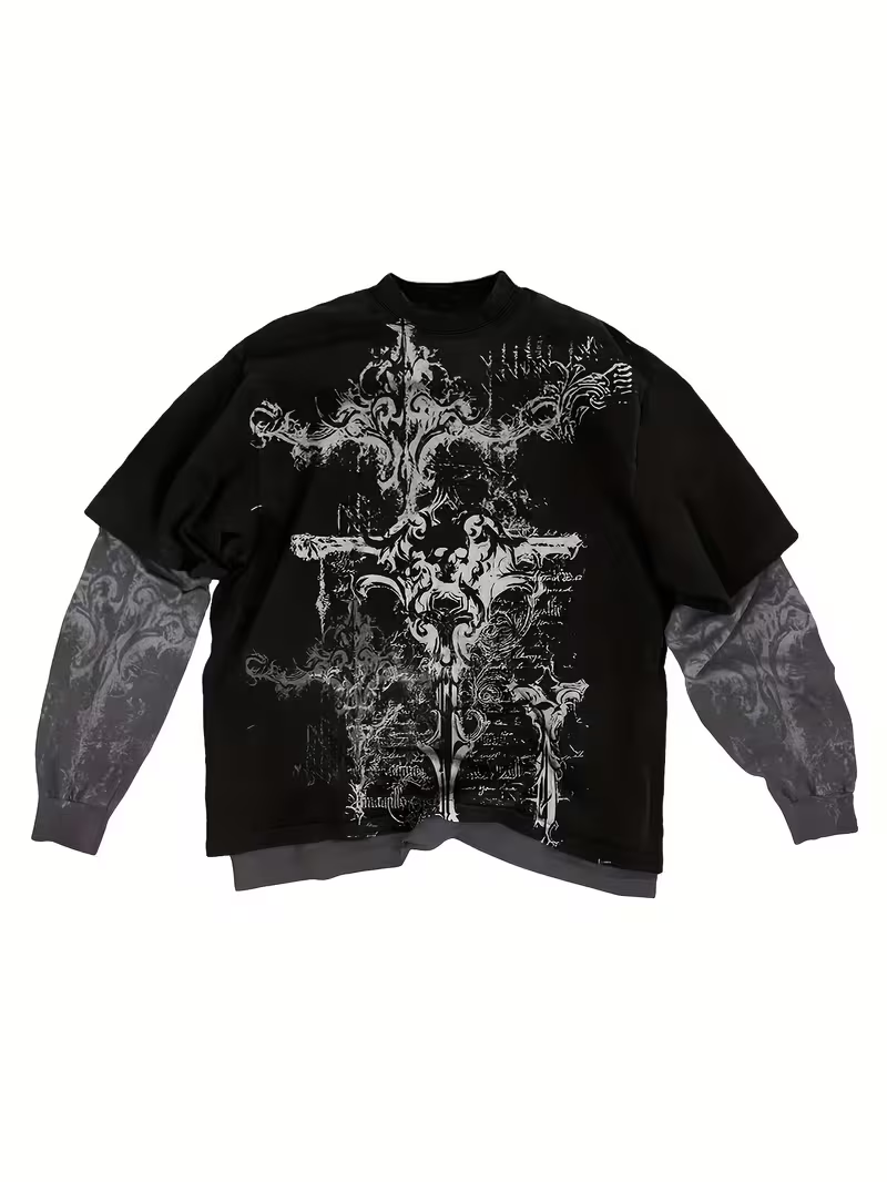 vn1513 Camiseta mangas largas negro con gris T/M