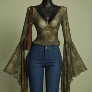 vn1530 top verde malla transparente floral