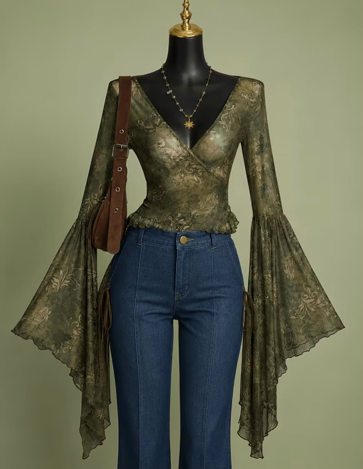 vn1530 top verde malla transparente floral