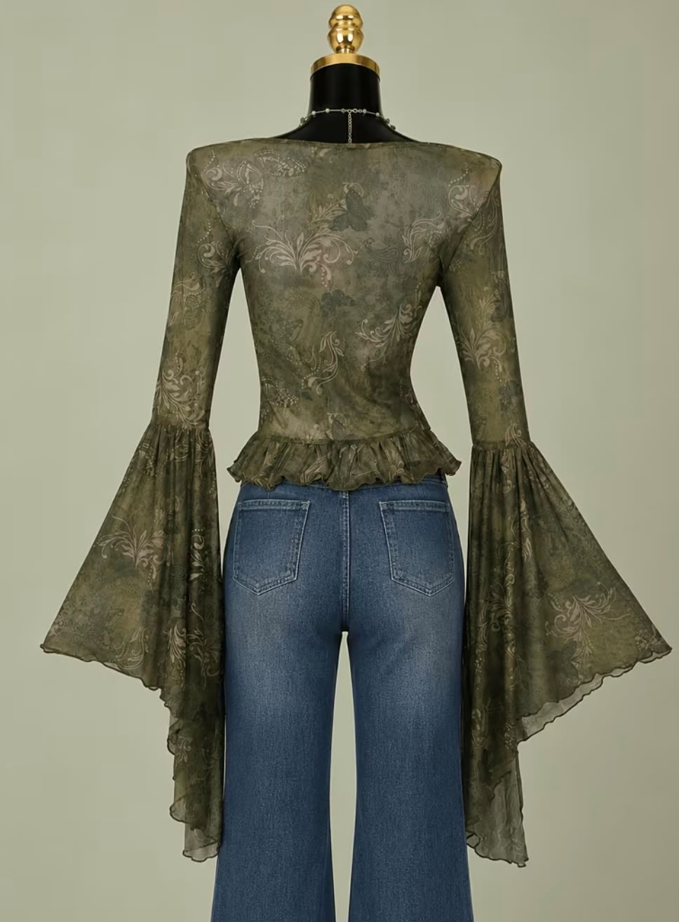 vn1530 top verde malla transparente floral - Image 2